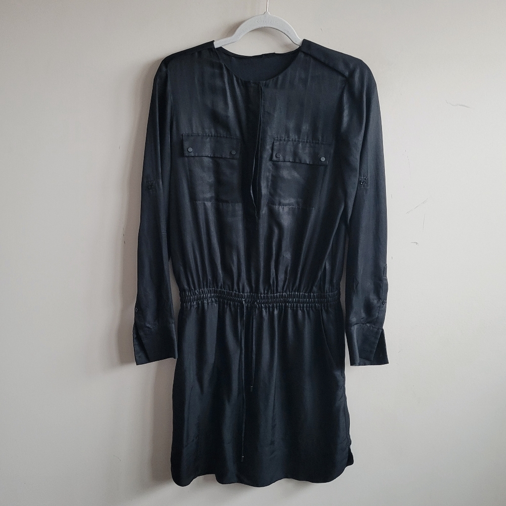 Vince Lyocell Cupro Utility Shirt Dress Black